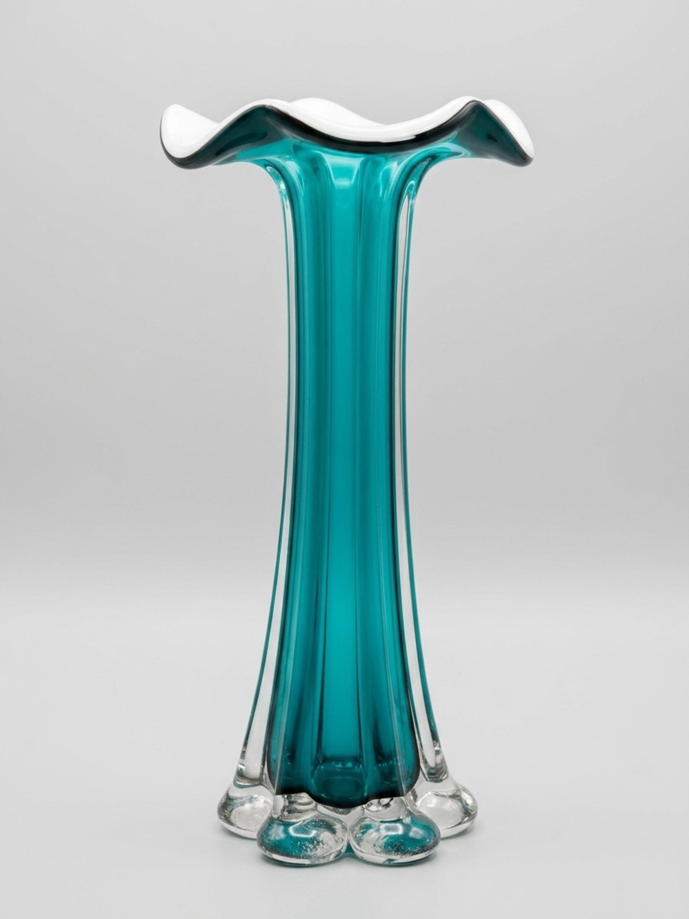 Vintage Mid-Century Murano Style Teal Fluted Glass Vase Elegant Home Decor